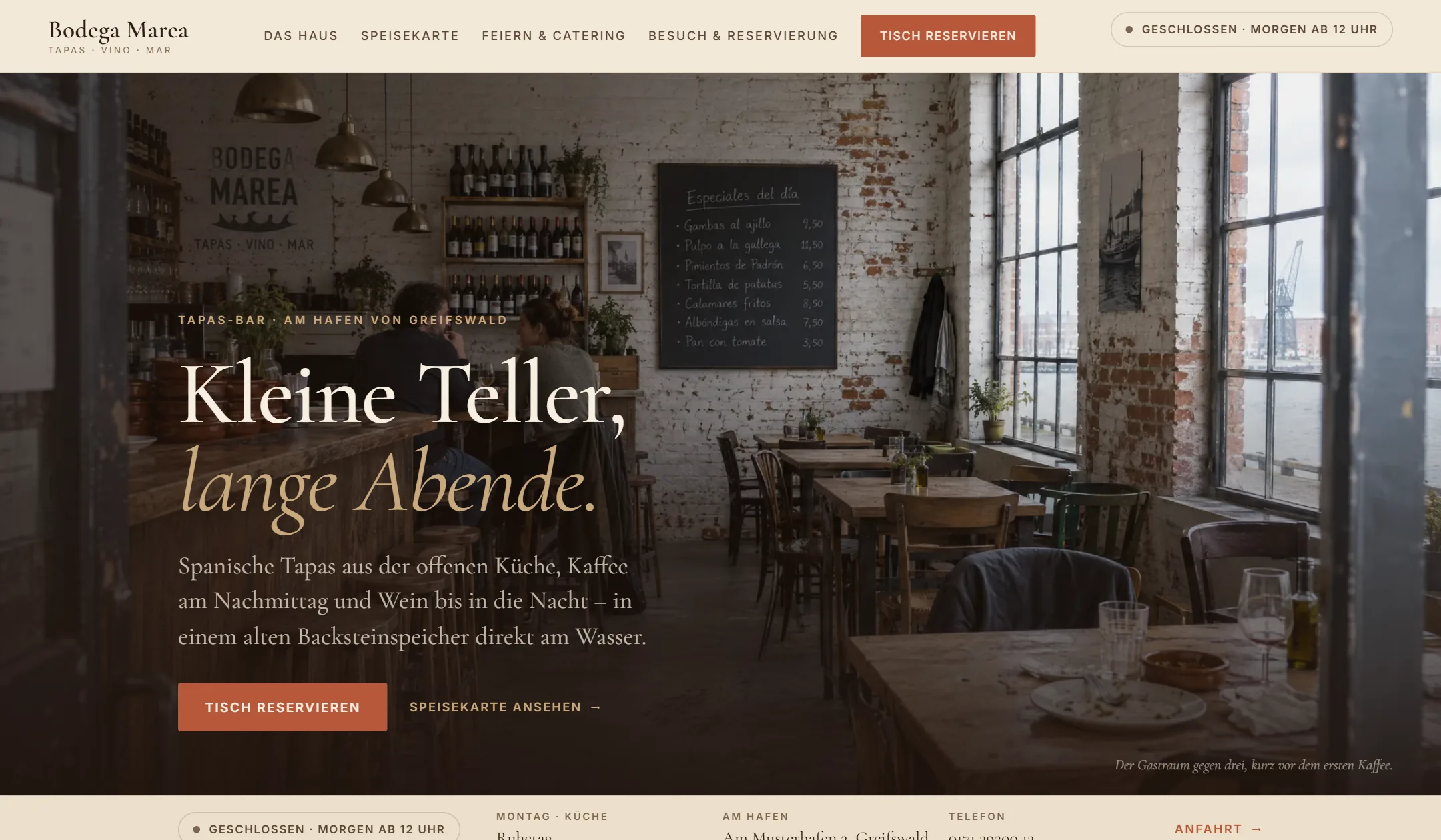 Startansicht der Beispiel-Website Bodega Marea (Tapas-Bar & Weinhaus)