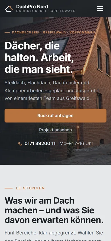 Dieselbe Beispiel-Website am Smartphone: Überschrift, Einleitung und die beiden Knöpfe untereinander