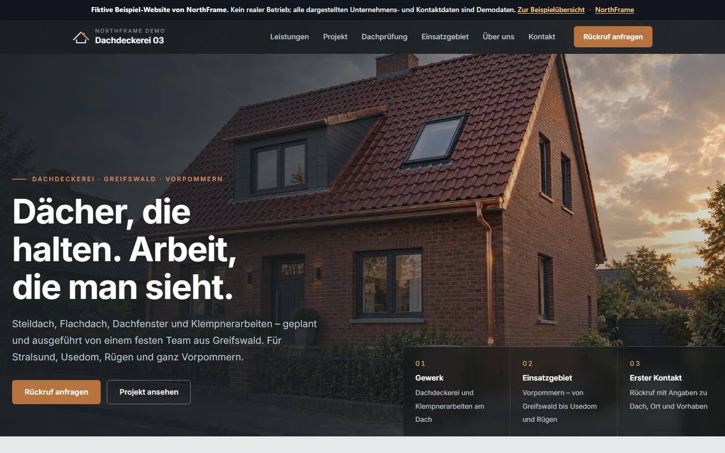 Vorschau der Beispiel-Website NorthFrame Demo – Dachdeckerei 03
