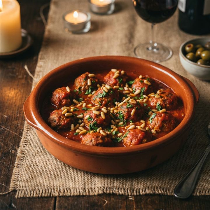 Albóndigas picadas en salsa de tomate — Hackfleischbällchen in Tomatensoße
