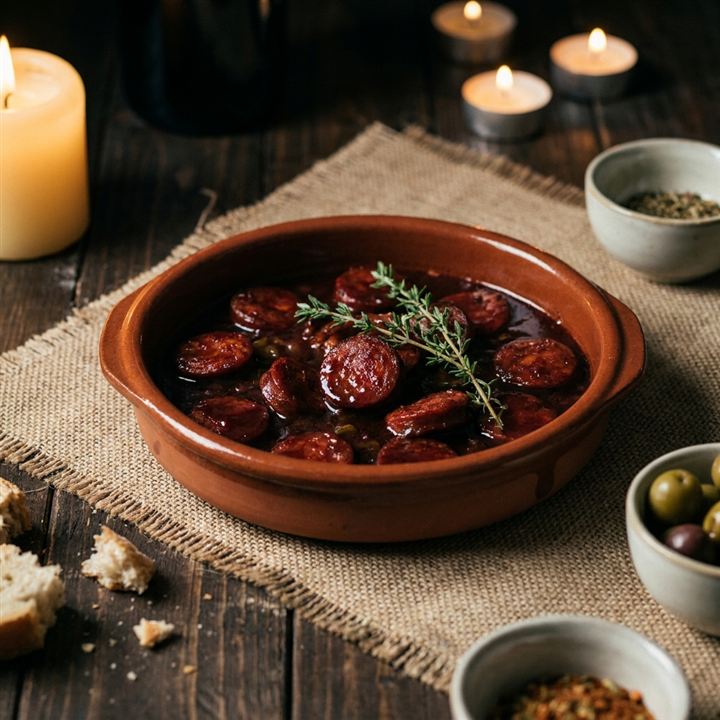 Chorizo picante al vino tinto — pikante Paprikawurst in Rotweinsoße