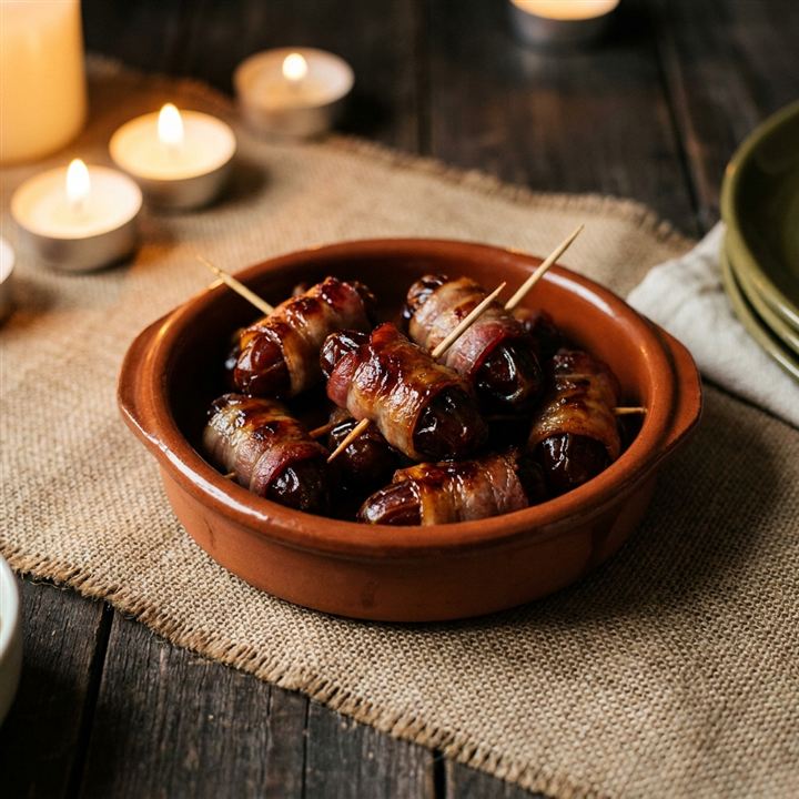 Dátiles envueltos en tocino — Datteln im Speckmantel