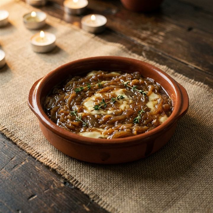 Pasta de cebollas caramelizadas — karamellisierte Zwiebeln mit Brie und Frischkäse