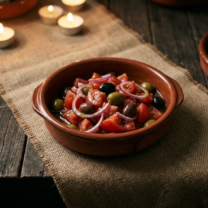 Picadillo de tomate — Tomatensalat mit roten Zwiebeln und Oliven