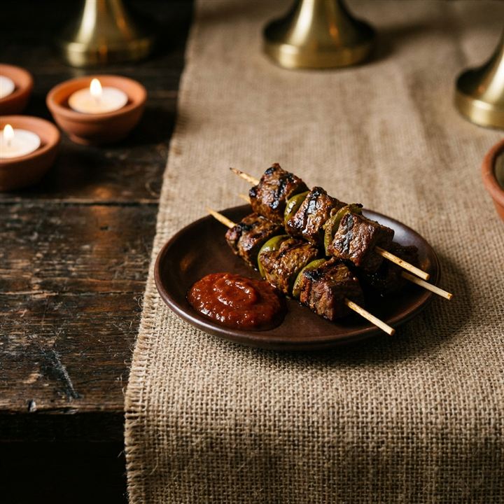 Pinchitos morunos — maurische Rindfleischspieße mit Salsa