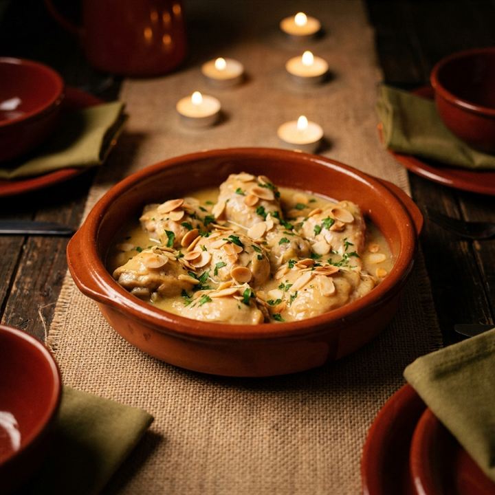 Pollo en salsa de almendras — Hühnchenfleisch in Mandelsoße