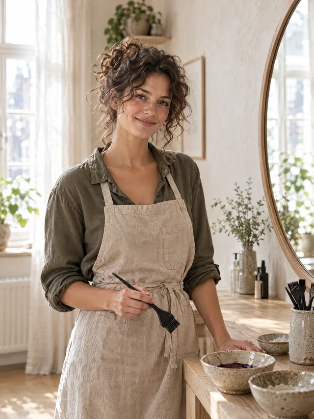 Mira Sokolova mit Farbpinsel an der Farbtheke des Ateliers