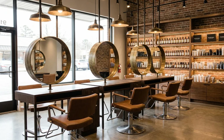 Blick in den Salon von Haarmonie Salon mit Bedienplätzen und Spiegeln