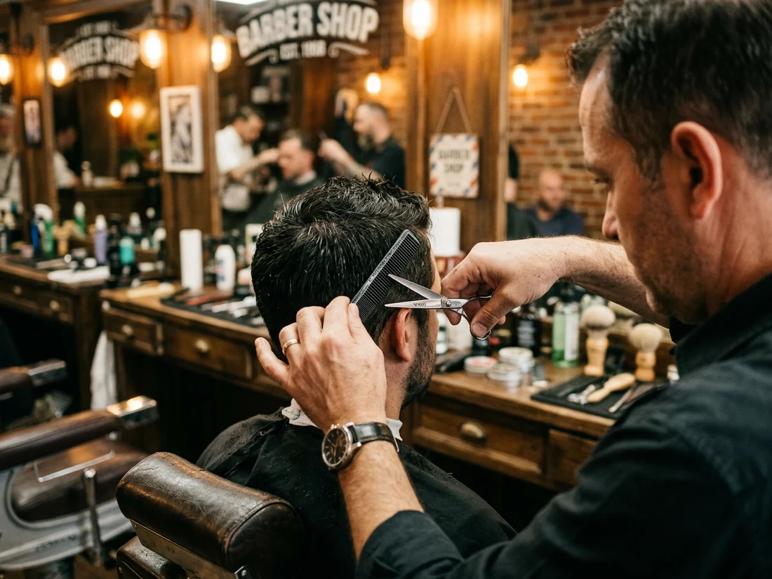 Innenraum des Hafenschnitt Barbershops in Greifswald mit Barberstühlen und Spiegeln